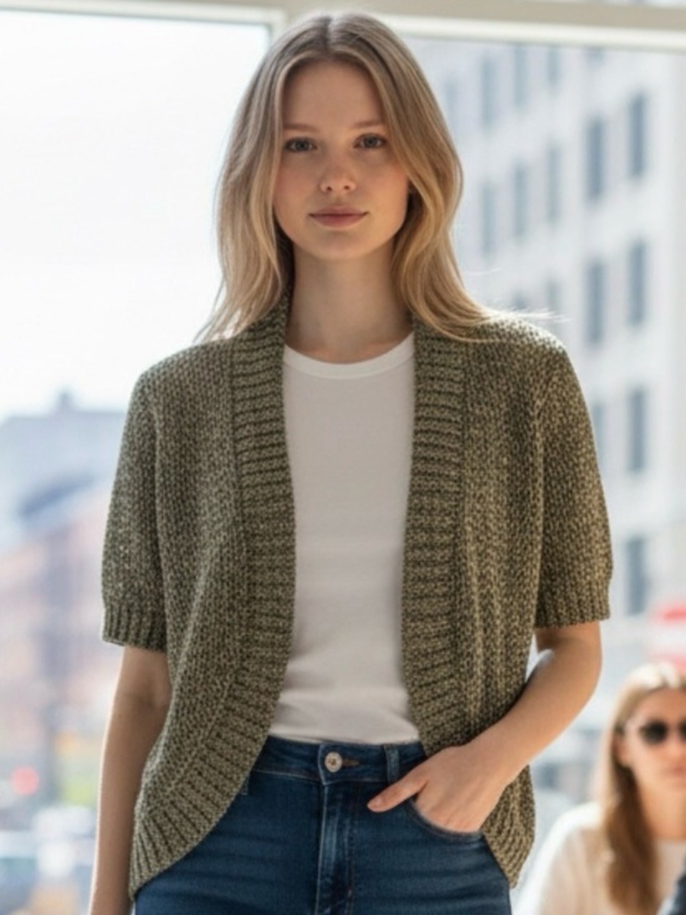 🫶🏻 Croft & Barrow Knit Open-Front Short Sleeve Sweater - Olive Green